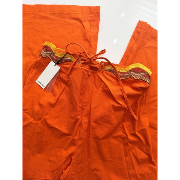 Orange Flared and Embroidered Pants by Andrea Iyamah - Size 10 (L) - Picture 3 of 7